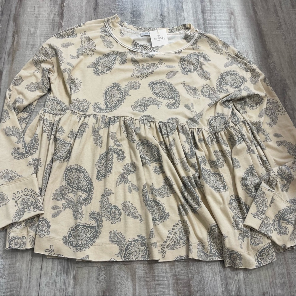 Ces Femme Paisley Tan Babydoll Longsleeve Size Large